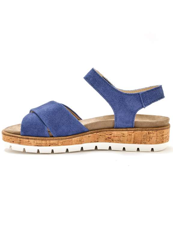 Sandale semelle amovible bleue vue côté gauche - Emma & Joséphine