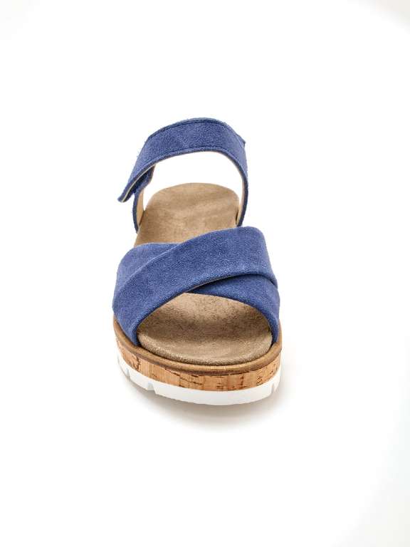 Sandale semelle amovible bleue vue de face - Emma & Joséphine