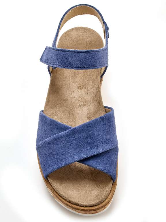 Sandale semelle amovible bleue vue de haut - Emma & Joséphine